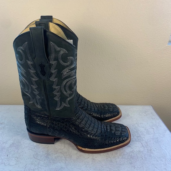 Los Altos Genuine Caiman Leather Western Boots NEW Mens 13EE Black Square Toe - Picture 13 of 16